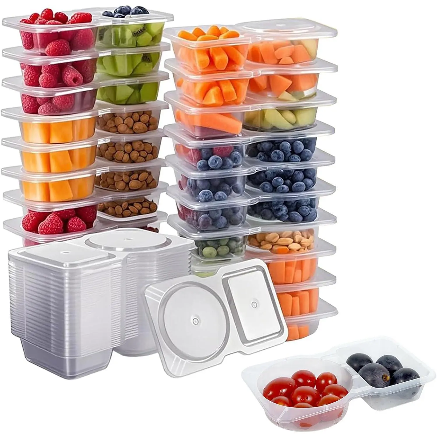 8 OZ Reusable Snack Containers with Lids, New 3 Compartment Condiment Snack Pack Containers 20 Sets