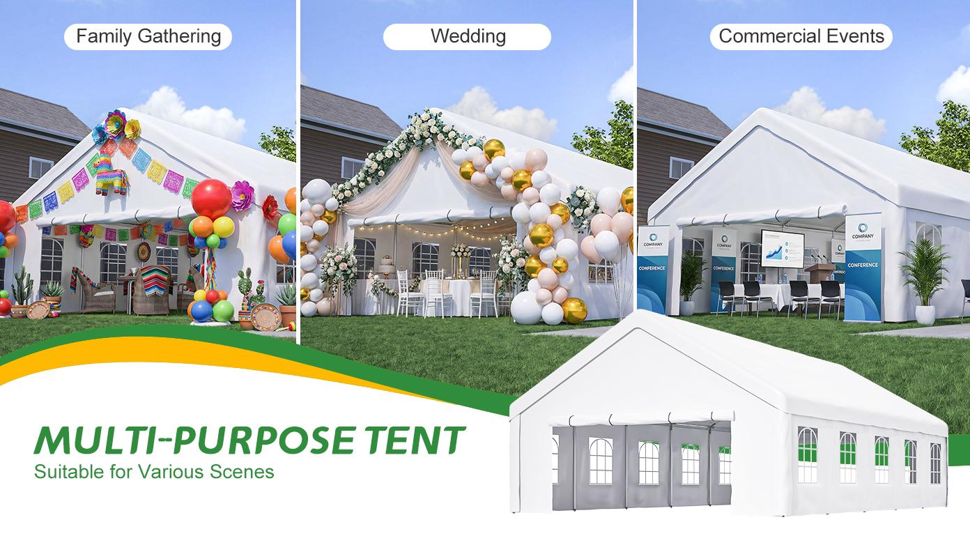 20x32 FT Party Tent with 3 Storage Bags & Removable Sidewalls, Outdoor Canopy Gazebo for Carport Camping Garden Wedding BBQ Commercial 20x32 FT Party Tent with 3 Storage Bags & Removable Sidewalls, Outdoor Canopy Gazebo for Carport Camping Garden Wedding BBQ Commercial