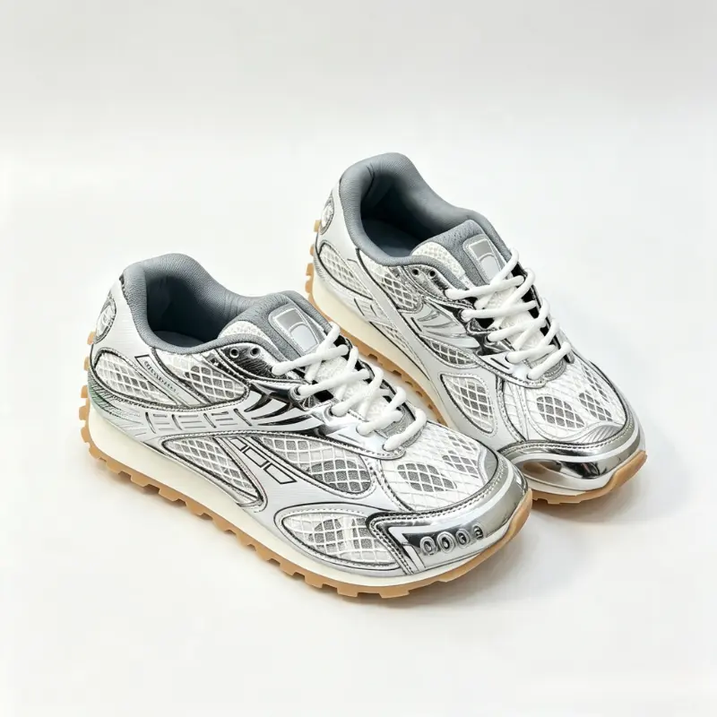 Womens Vintage Style Mesh Athletic Sneakers Metallic Trim Lightweight Comfort Laceup Casual Walking Streetstyle Trainers For All Day Wear