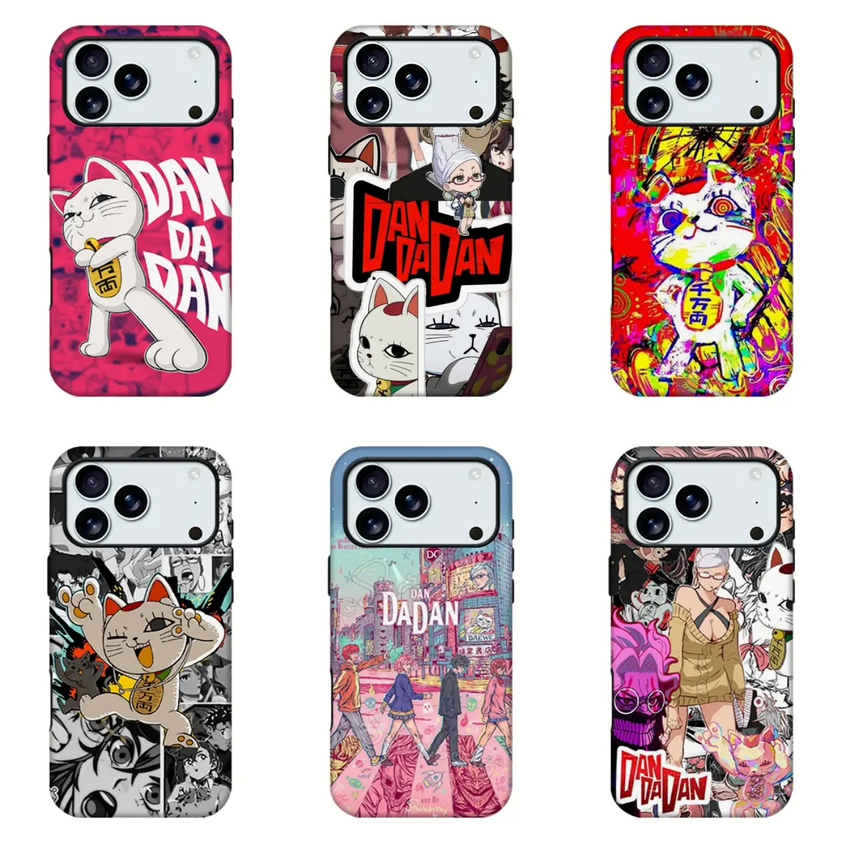 Dandadan Anime Phone Case, tiktok Manga Trend Aesthetic Accessory, 6 Styles Lucky Cat Cartoon Comic Collage Print Shockproof Protective Cover For iPhone11 12 13 14 15 16 17 18 pro max and Samsung, Perfect gift
