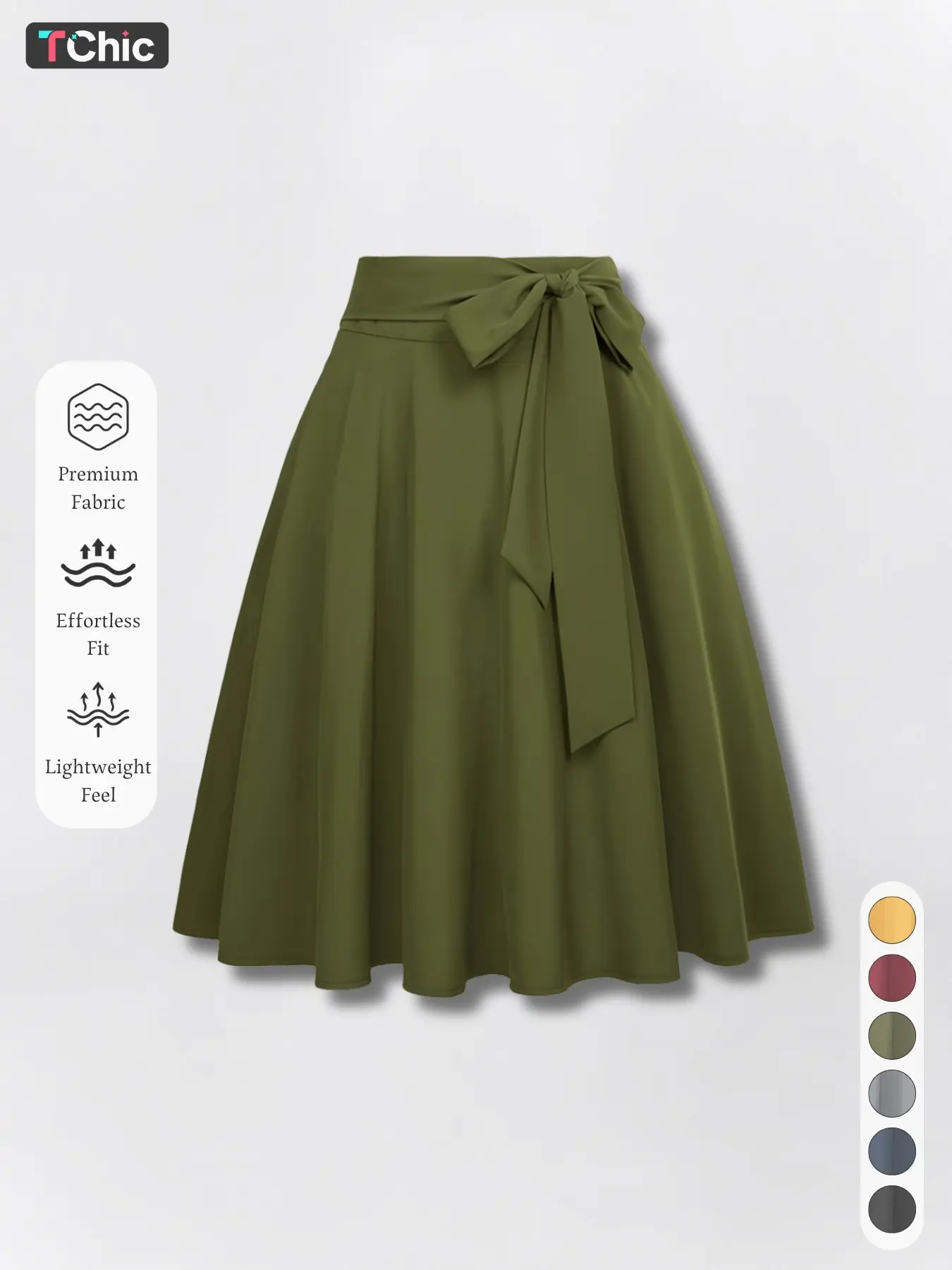 New Arrival Women's Solid Color Midi Skirt, High Waist Loose Fit Bow Design, Side Pocket Zip Closure, Elegant Fashion for All Seasons