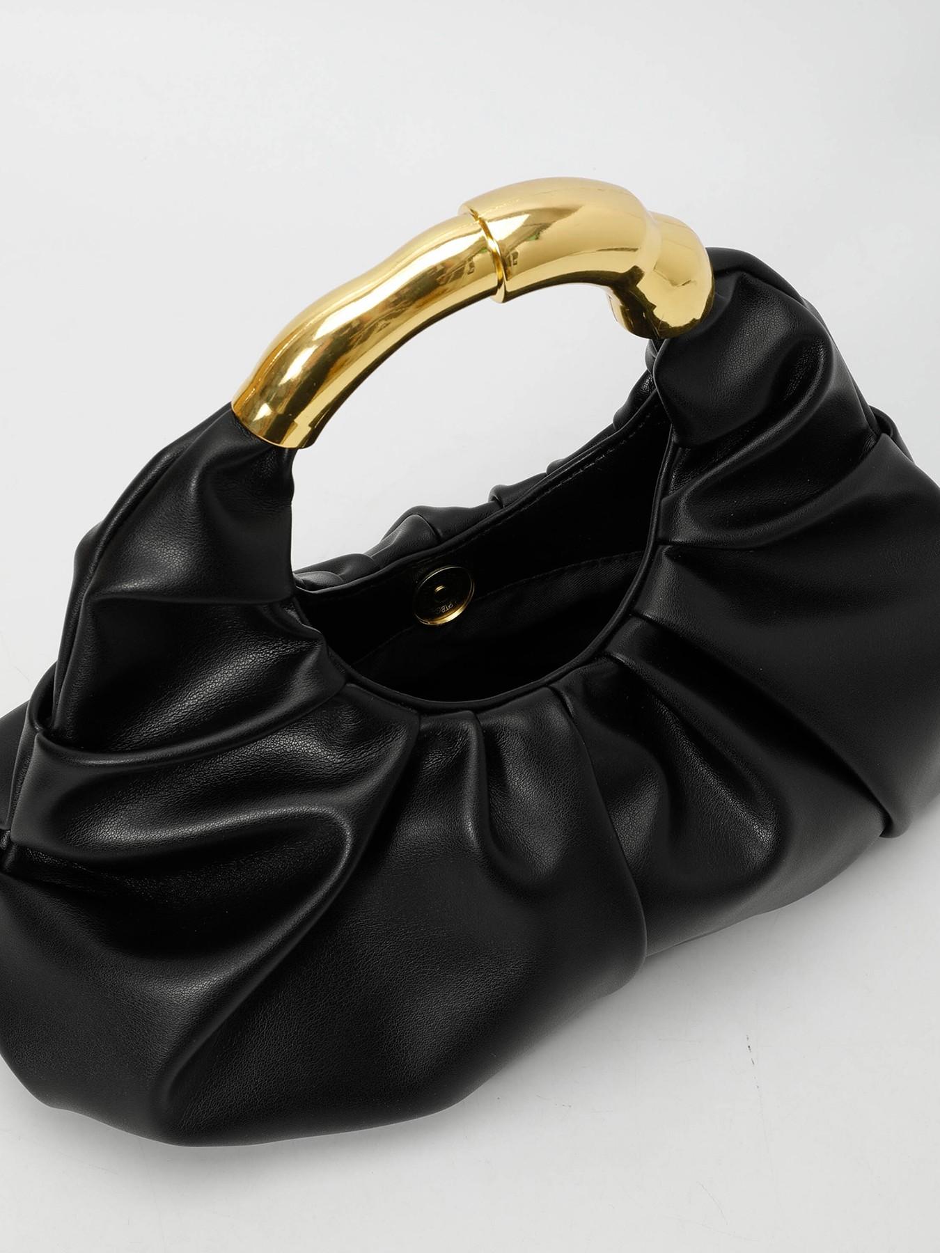 High end light luxury pleated cloud handbag, bamboo ring handle, practical texture, fashionable and versatile handbag, solid color and high quality, versatile item for dating, dinner, commuting and other occasions