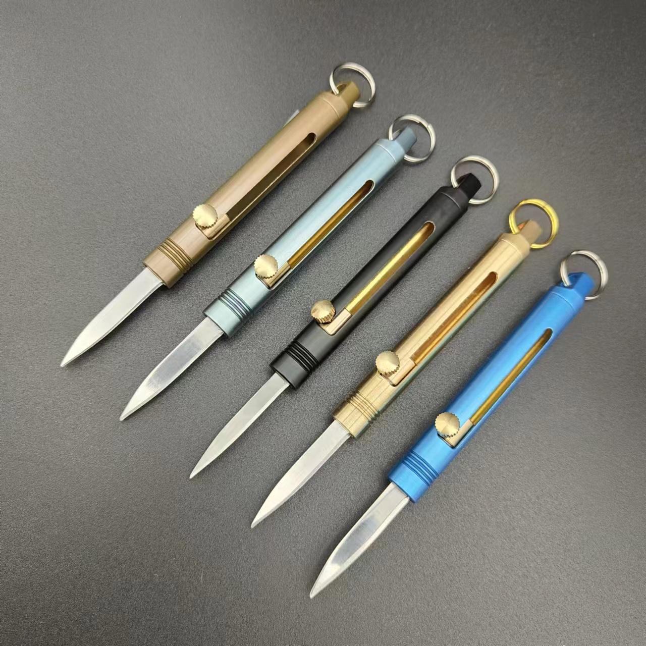 Mini Brass Push-Pull Knife Keychain, Sharp Camping Hiking Outdoor Fishing Tool, Daily Carry Pocket Knife, Durable & Portable Design, Outdoor Multifunctional Tools