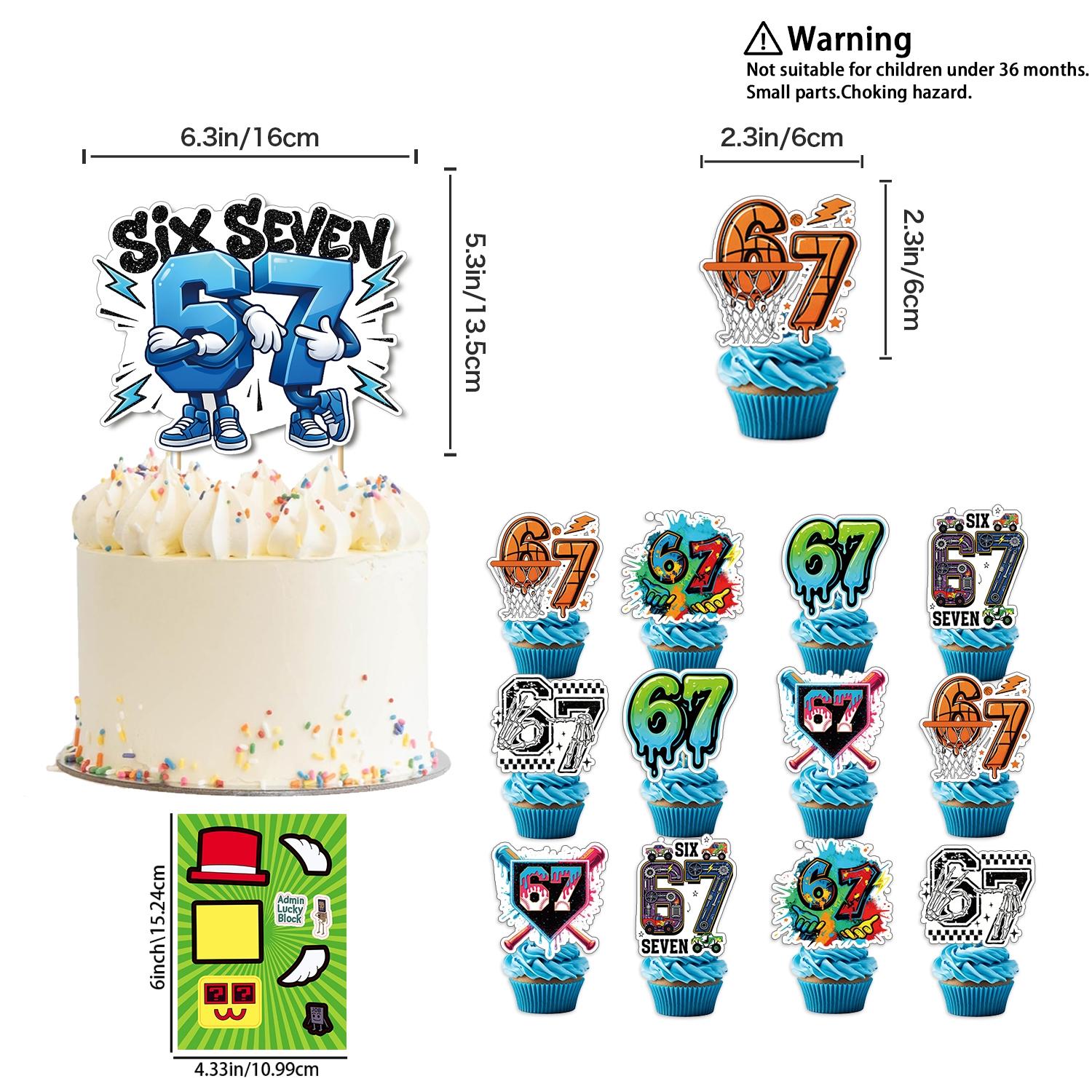 Hot Funny Abstract Six Seven Meme Theme Birthday Decorations ，Brainrot Meme &67 Themed party supplies Set Includes Banner, Cake Topper, Cupcake Toppers, Ballons，8 Sheets Make a Face Diy Sticker,Suitable for cartoon-themed birthday party events