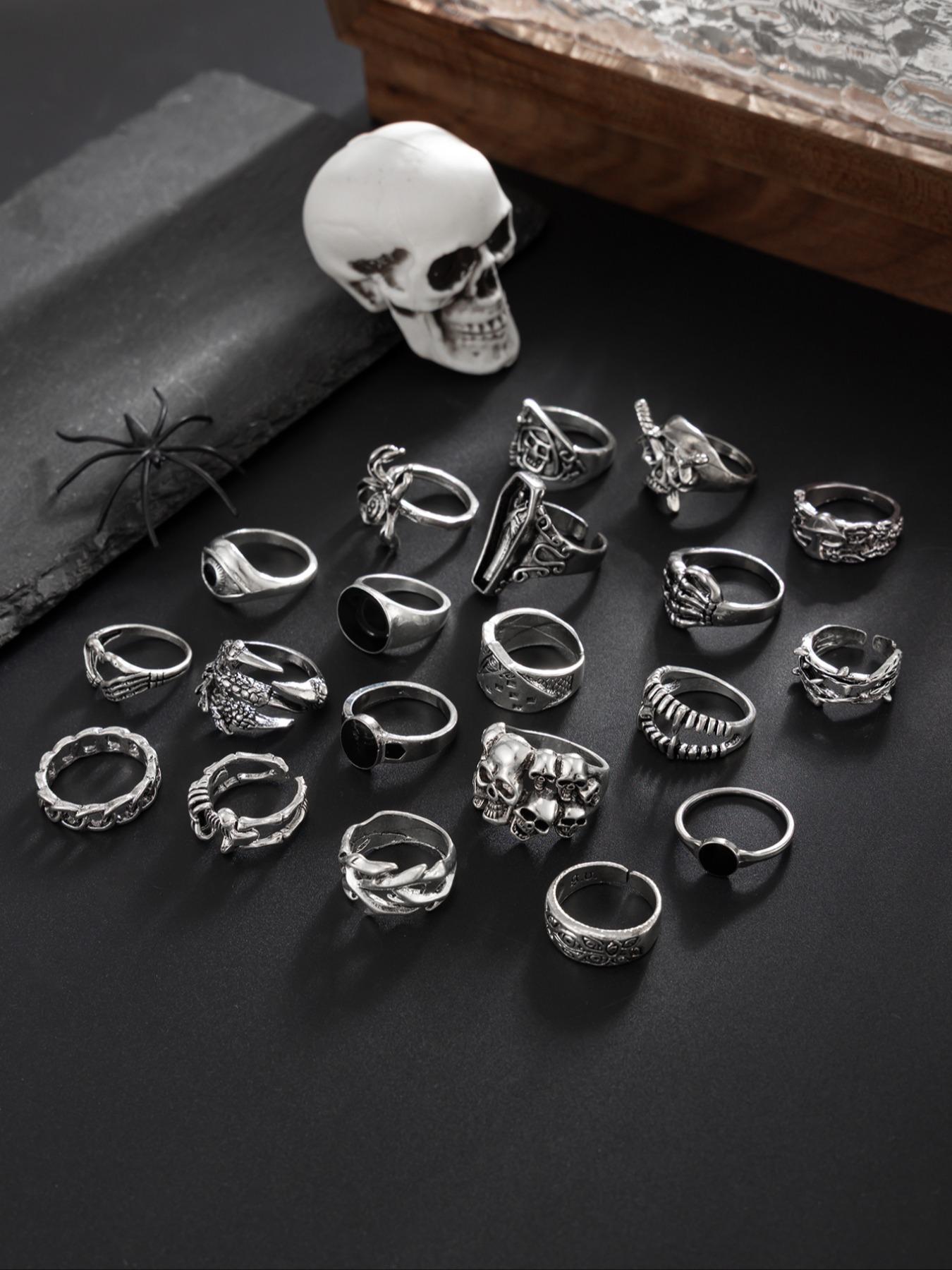 20 Piece Vintage Spider Skull Ring Set, Dark Punk Joint Rings, Holiday Gift, Street Style Charm Jewelry, Witchy Jewelry, All Seasons