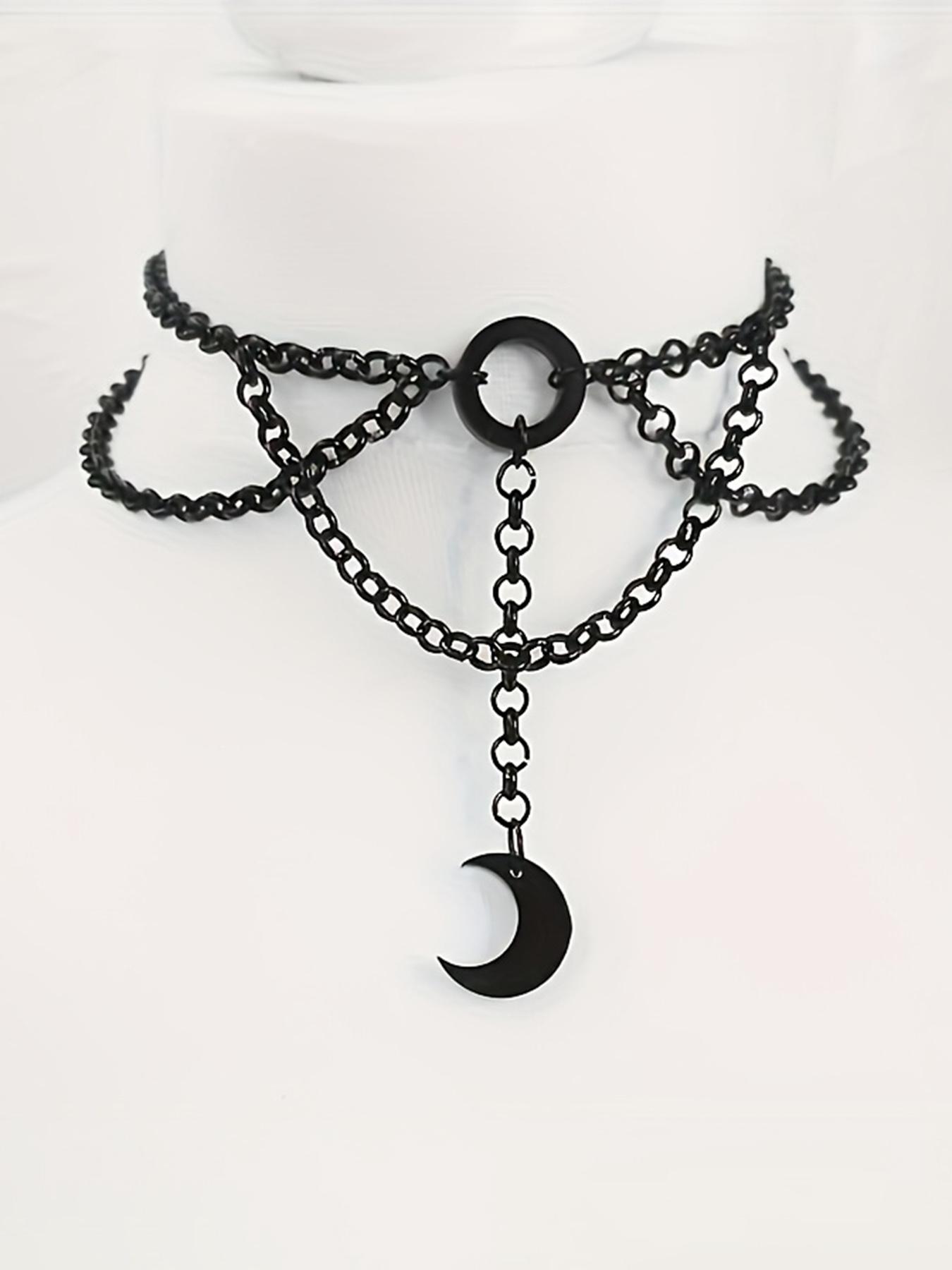 Gothic Moon Pendant Necklace for Women, Vintage Simple Style Chain Design, Perfect for Night Club Party Street Fashion, Gothic Witch Jewelry