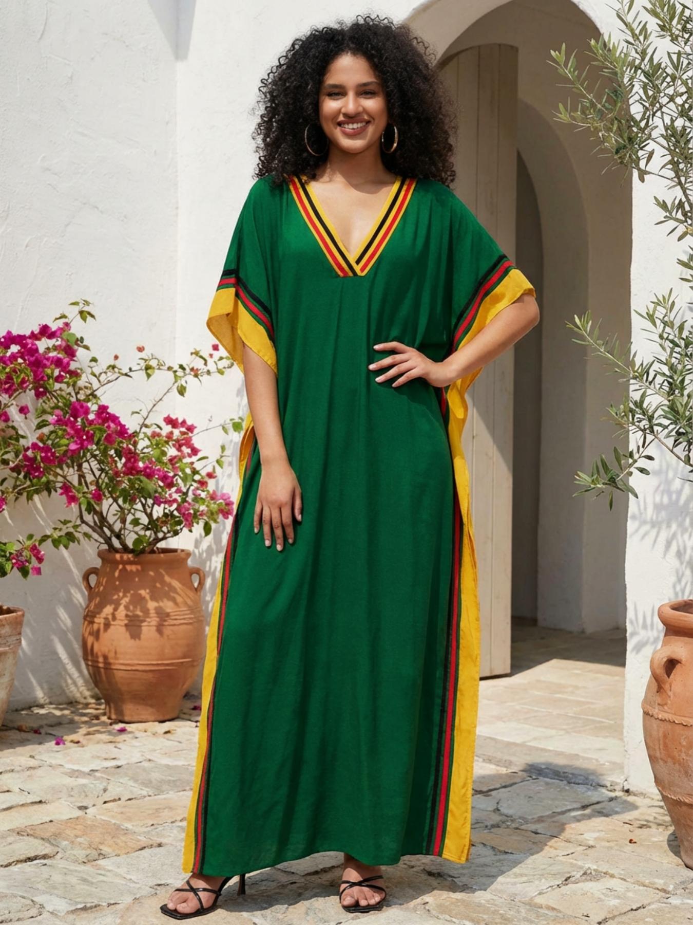 EDOLYNSA Striped Women's Casual Kaftan Long Dress Oversized Chic Bohemian House Robe Beachwear Vacation Bathing Suit Cover Up Lounge Wear Boho Summer Holiday EDOLYNSA Striped Women's Casual Kaftan Long Dress Oversized Chic Bohemian House Robe Beachwear Vacation Bathing Suit Cover Up Lounge Wear Boho Summer Holiday