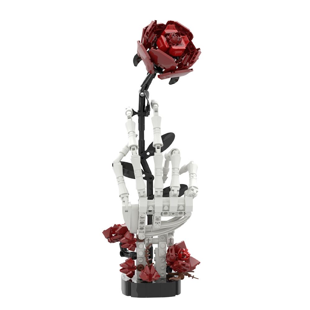 350PCS+ Dark Gothic Skeleton Hand With Rose Building Blocks  Bricks Set Horror Valentine Gift Black Romantic Home Decoration