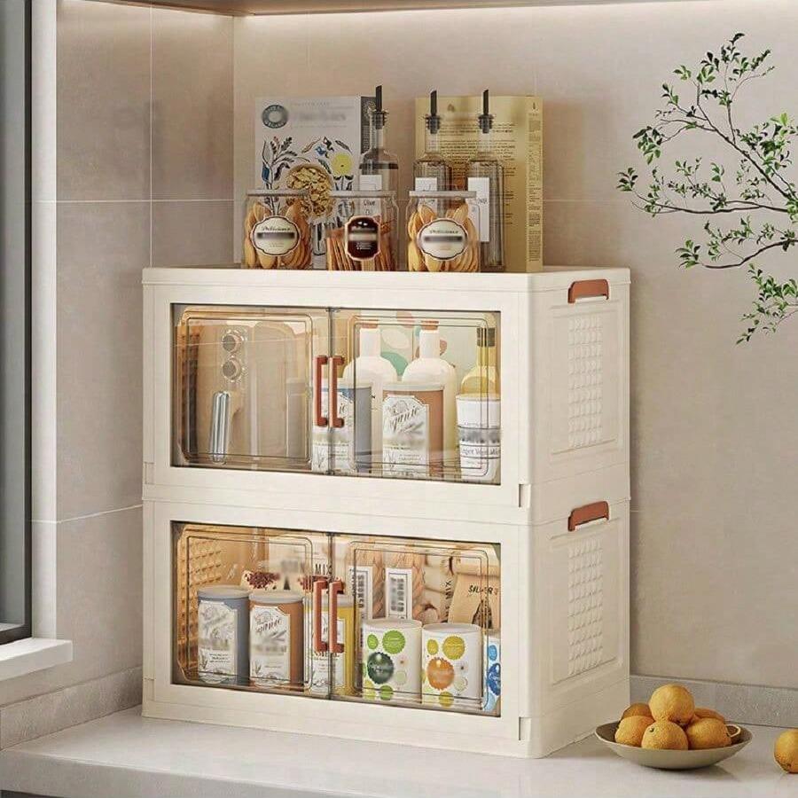 Compact Storage Cabinet, Foldable PP Material, Multi-Layer Organizer, Ideal for Kitchen Bathroom Living Room Bedroom Desk