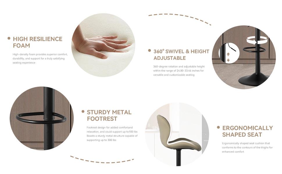 Kerilyn Bar Stools Set of 2 Modern Swivel Bar Chairs, Barstools Counter Height with High Backrest, Easy 3-5 Minute Assembly for Bar, Kitchen, Dining Room Black