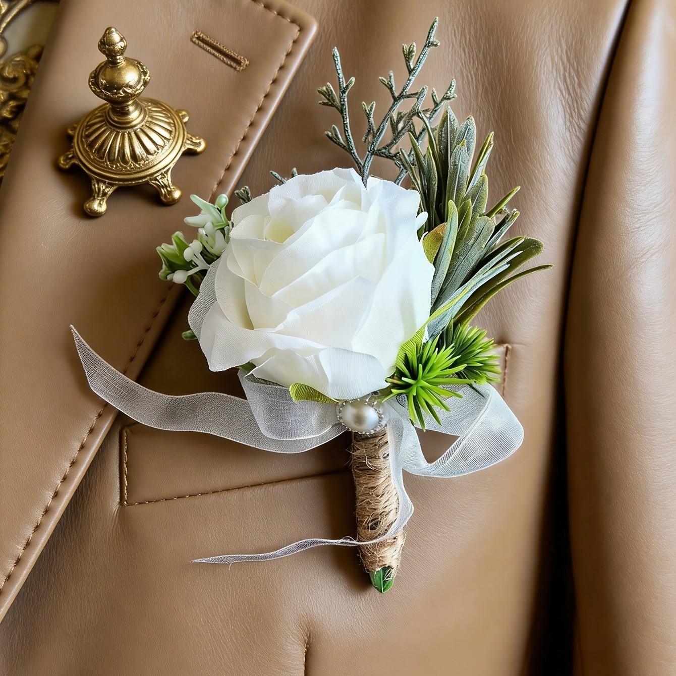 Artificial Rose Flower Boutonniere for Groom, Men's Wedding Flowers, Graduation Party Decoration, 3pcs/2pcs/1 Pc, Elegant Floral Accessory