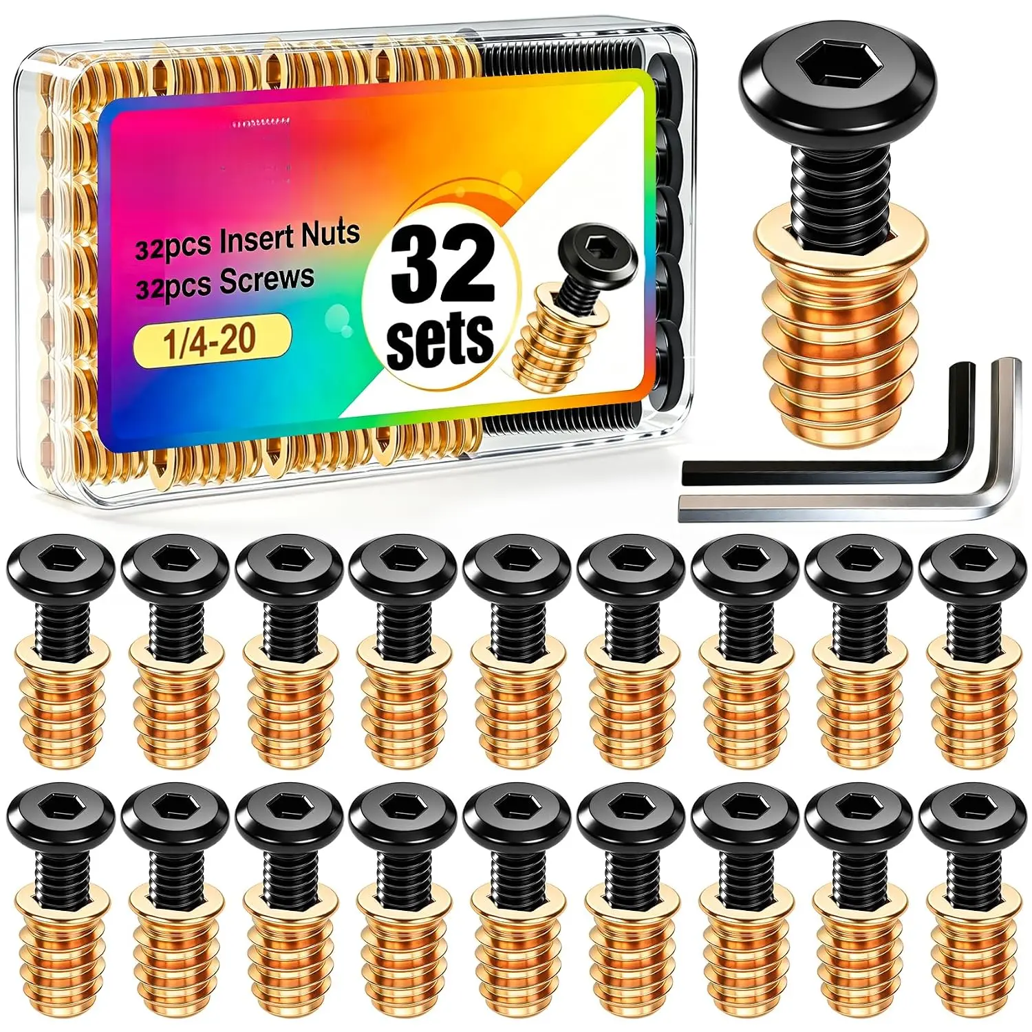 1/4-20 Size Wood Threaded Inserts, 64PCS Fasteners for Furniture Screws