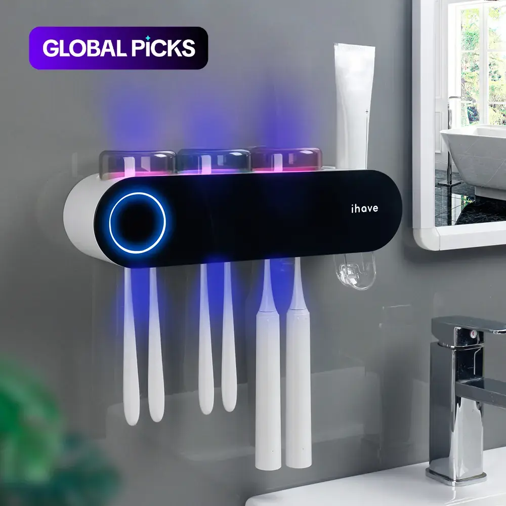 Toothbrush Holders with Ultraviolet Disinfection, Wall Mounted Hygiene Toothbrush Holder with Toothpaste Dispenser, USB Charging Bathroom Toothbrush Holder, Toothbrush Sanitizer Holder