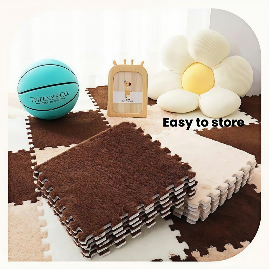 24-piece patchwork foam floor mat, soft interlocking carpet tiles, fluffy puzzle area mat, suitable for bedroom and living room, Interlocking Washable Rugs, Super Soft Rug, Fluffy Nursery Rug, Furry Floor Rugs