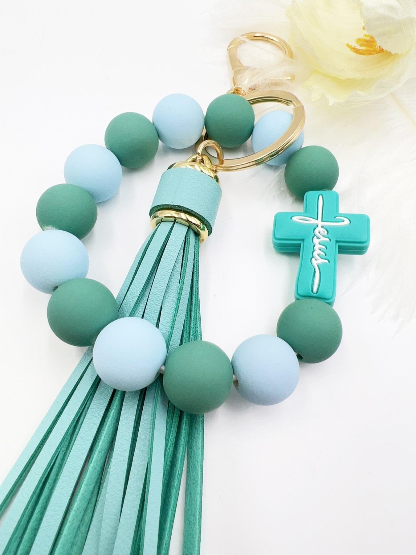1 Piece Leopard Pattern Tassel Decor Beaded Keychain, Trendy Cute Jewelry for Women & Men, Fashion Accessories, Perfect Gift for Friends
