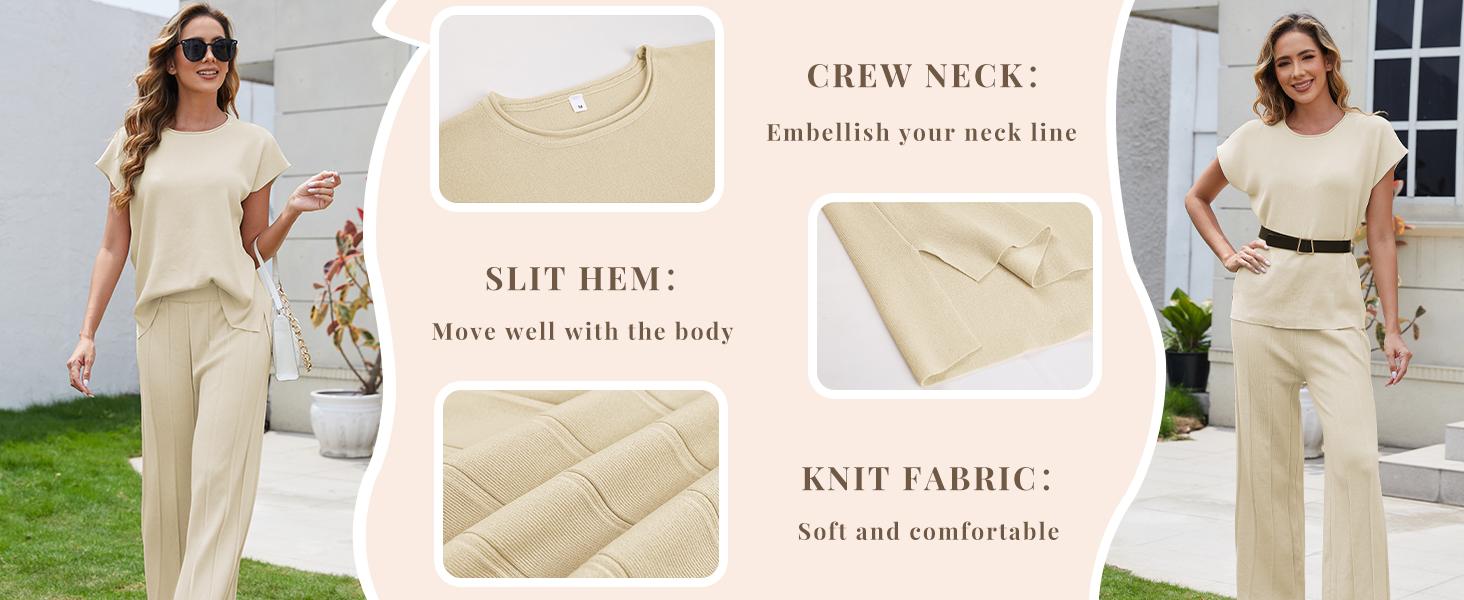 Ommig Lounge Sets for Women Two Piece Outfits Knit Cap Sleeve Tops Wide Leg Pleated Pants Casual Dressy Sweater Sets Ommig Lounge Sets for Women Two Piece Outfits Knit Cap Sleeve Tops Wide Leg Pleated Pants Casual Dressy Sweater Sets