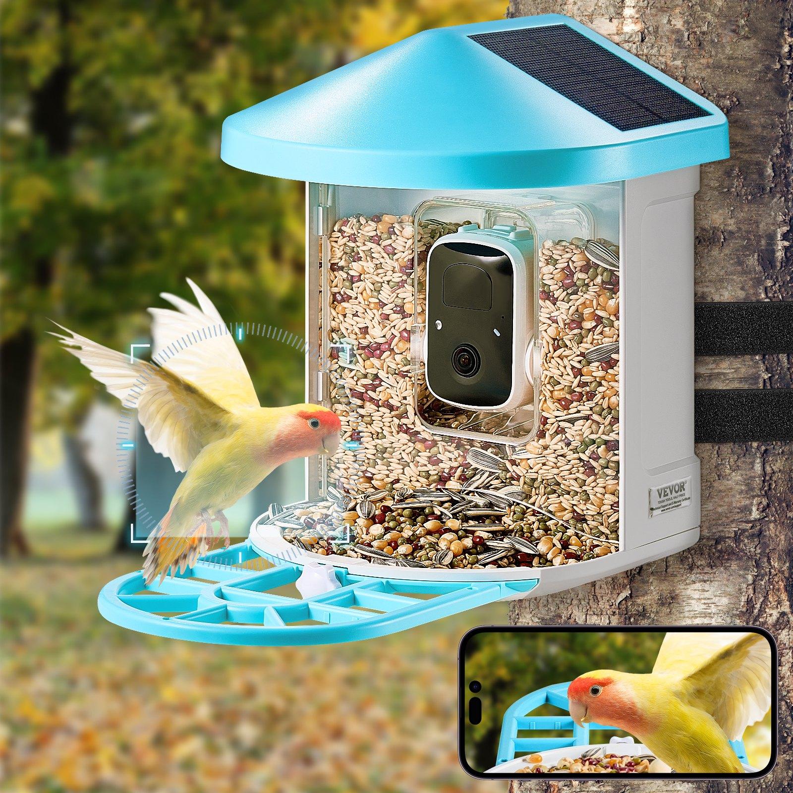 fathersdaygift VEVOR Smart Bird Feeder with Camera, 2K HD AI Identify 10000+ Bird Species, Solar-Powered Bird Watching Camera with Auto Capture Instant Notify, Wireless Outdoor Gift for Bird Lover (2 Solar Panels)