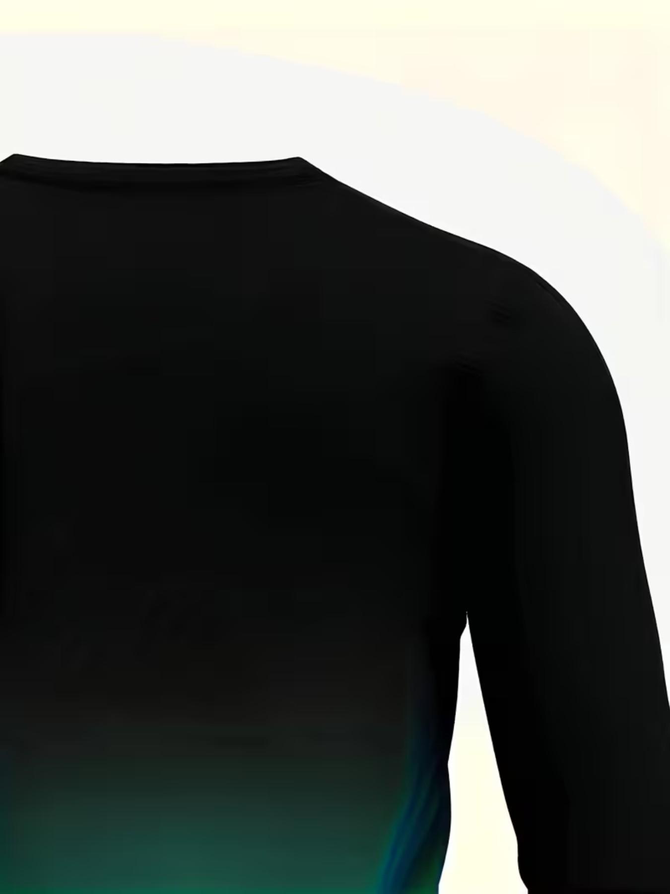 Men's Fashion Round Neck Long Sleeve Tight Fit Sports Top, 3D Digital Print T-Shirt, Quick Dry Breathable Outdoor Running Gym Wear, Dry Fit Activewear, Dry Fit Shirts
