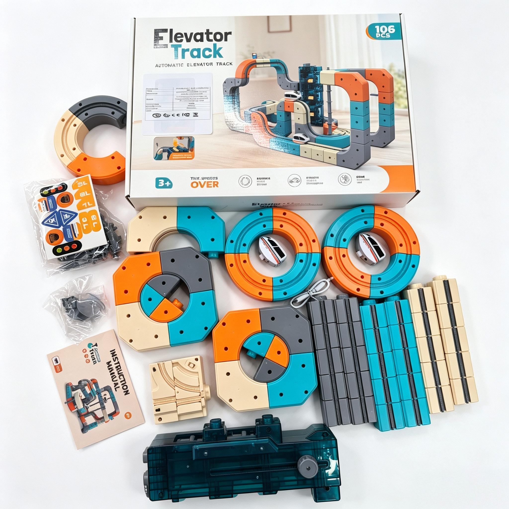 75PCS/106PCS Automatic Elevator Anti-Gravity Track Train Building Blocks, Model Building Kits, Building Set, DIY Assemble STEM Educational Construction Toy, Indoor Parent-Child Play Travel Birthday Christmas Gift for Kids Ages 3+, With Portable Gift Box