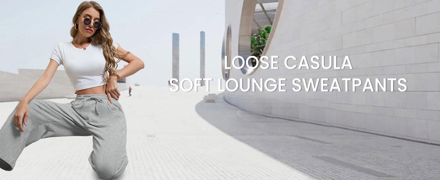 Yeokou Women's Barrel Leg Sweatpant Drawstring Elastic Waisted Wide Leg Pants Casual Cotton Palazzo Trousers with Pockets