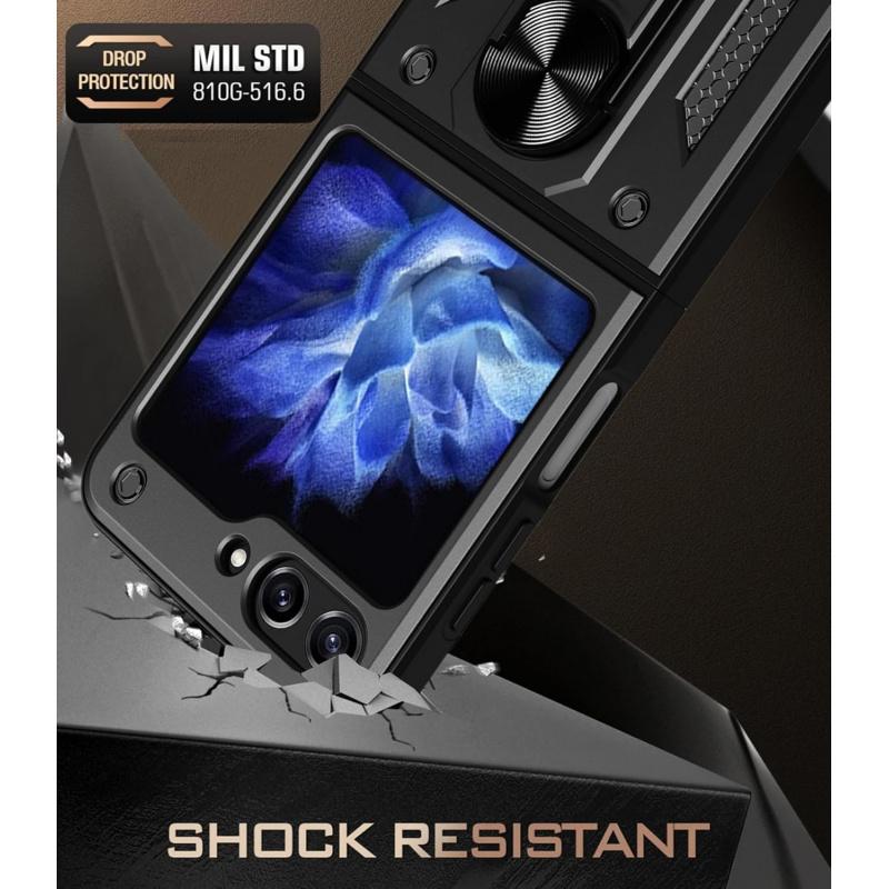 Phone Cases for Samsung Galaxy Z Flip 7 Galaxy Z Flip 6 5 4 3 Case with Slide Camera Cover & Rotated Ring Kickstand Military Grade Shockproof with Magnetic Car Mount Holder Cover case for  Samsung Galaxy Z Flip 7 Red