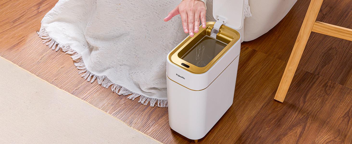 Pukomc Hands-Free Auto-Sensor Trash Can - Wave or Knee Activation, Silent Lid, Removable Bucket, Battery-Operated for Kitchen/Office Pukomc Hands-Free Auto-Sensor Trash Can - Wave or Knee Activation, Silent Lid, Removable Bucket, Battery-Operated for Kitchen/Office