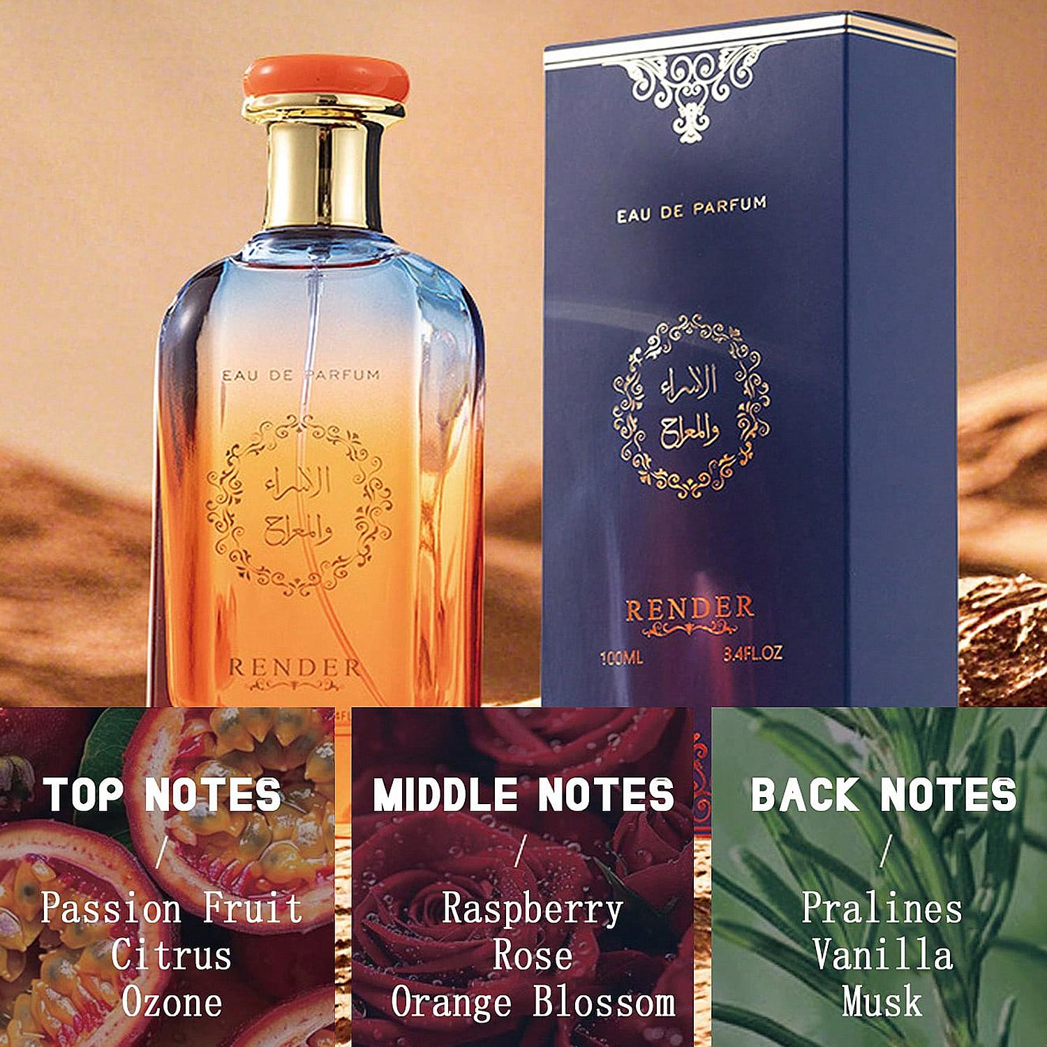 Arabian Women's Perfume, embodying Middle Eastern luxury fragrance. 100ml capacity, uniquely designed for dates & everyday occasions. Passion fruit and raspberry scent, Arabian-style fragrance, aromatic cologne.