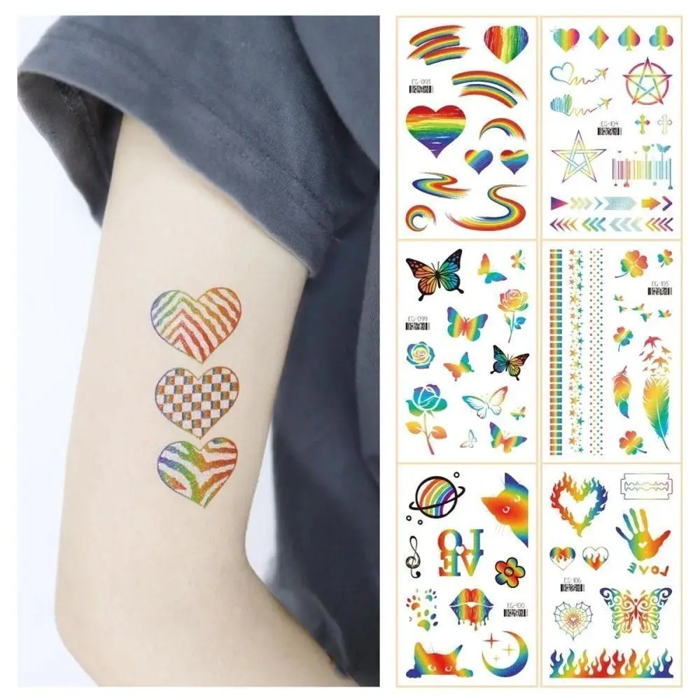 LGBT Pride Day Disposable Glitter Powder Temporary Tattoos, 7.5x12cm Colorful Rainbow Gradient Stickers for Adults' Makeup (Fashion Accessory Set), Temporary Tattoo, Paper, Rainbow Pride Day Stickers