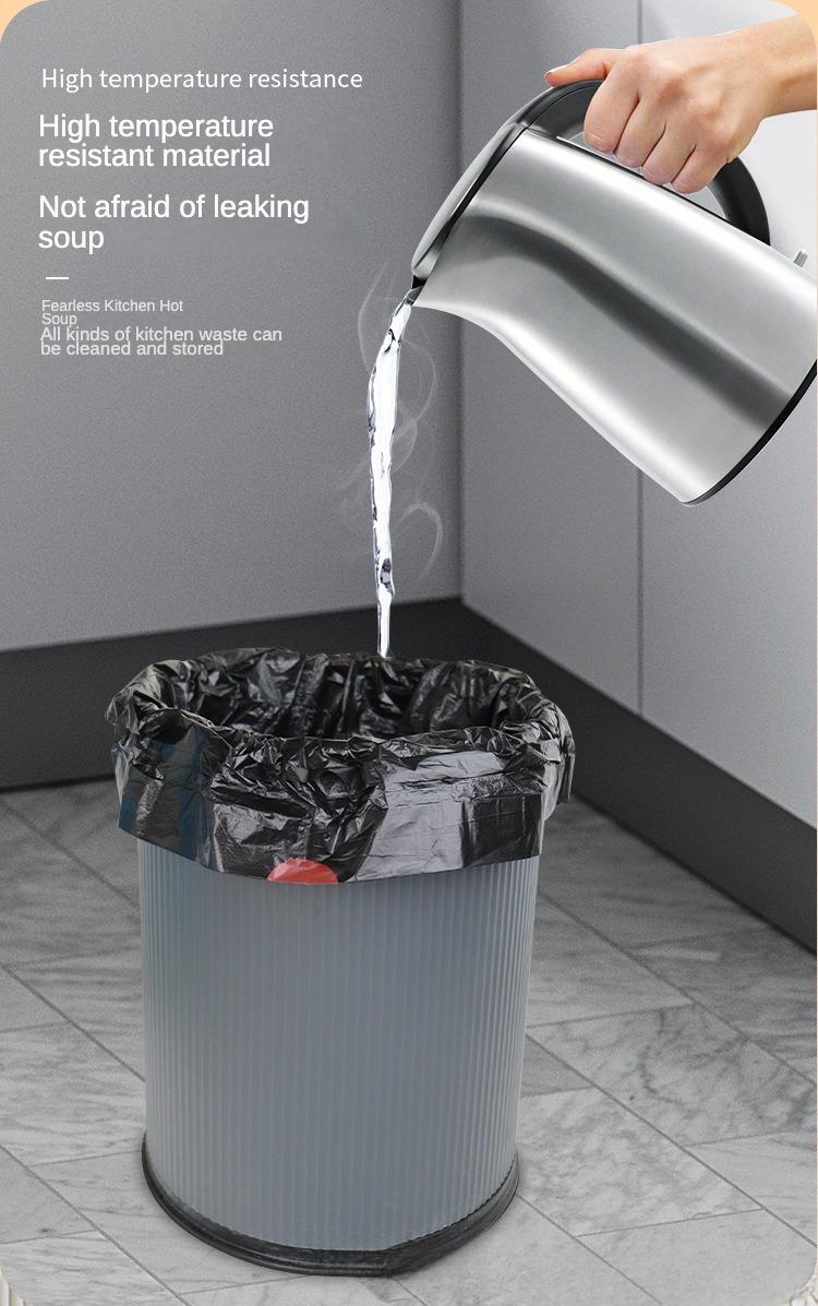 120 Drawstring Garbage Bags. Suitable for home use in the living room, kitchen, toilet, and courtyard. These are thickened and weighted, handheld large-sized garbage bags with an automatic drawstring closure. They are black plastic bags for household