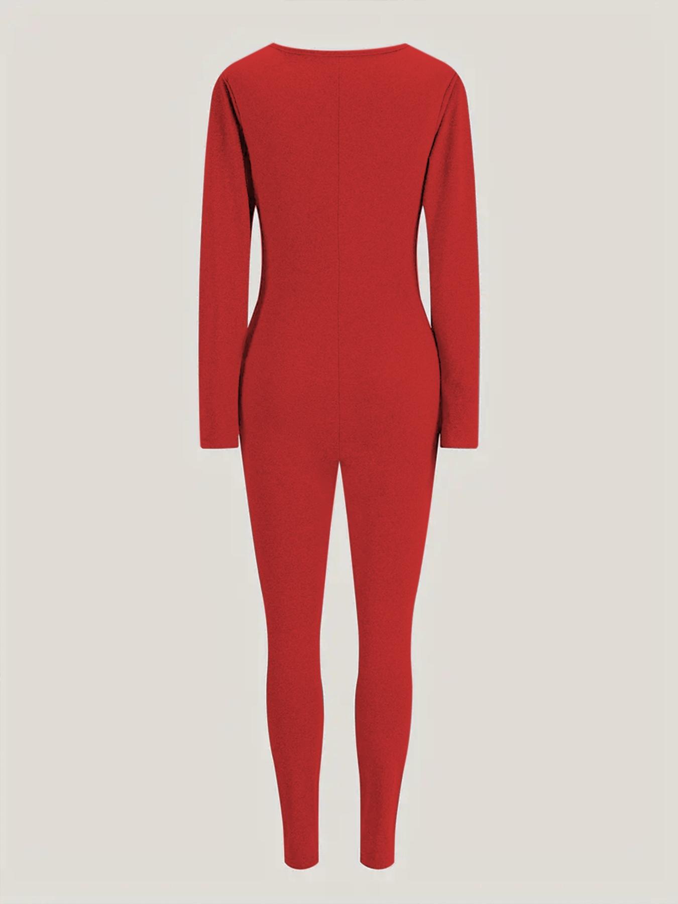 Women's Heart Print Zipper Jumpsuit, Casual Long Sleeve Round Neck Jumpsuit for Daily Wear, Ladies Clothes for All Seasons