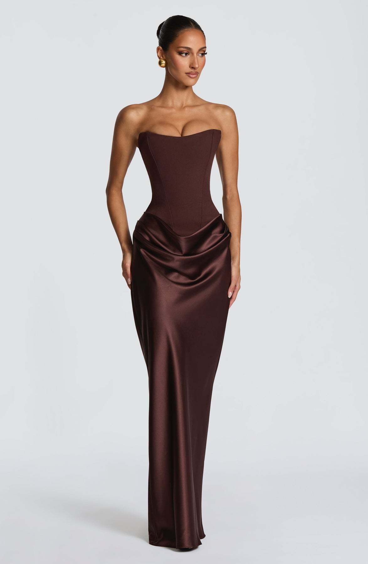 2026 European and American new style solid color waist-cinching sexy strapless bodycon long dress satin tie-back dress with ribbons