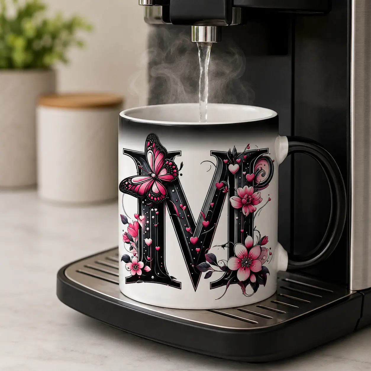 11oz A-Z Butterfly Floral Initial Color Changing Mug, Heat Sensitive Magic Ceramic Coffee Cup, Choose Your Letter Birthday Gift for Mom, Women or Her