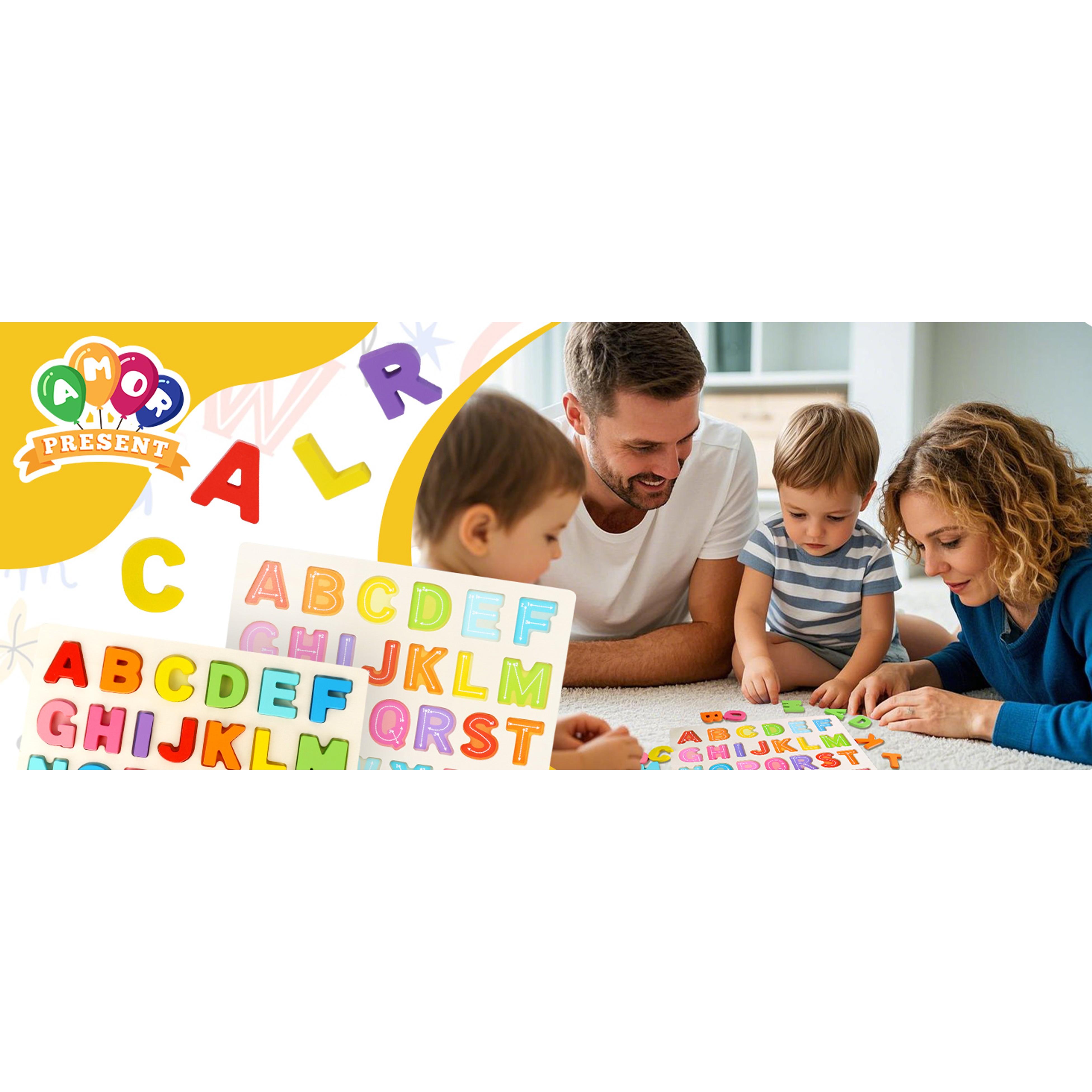 Preschool Learning Toys,ABC Wooden Alphabet Puzzle Board for Toddlers, Educational Montessori Letters Gamefidget toys