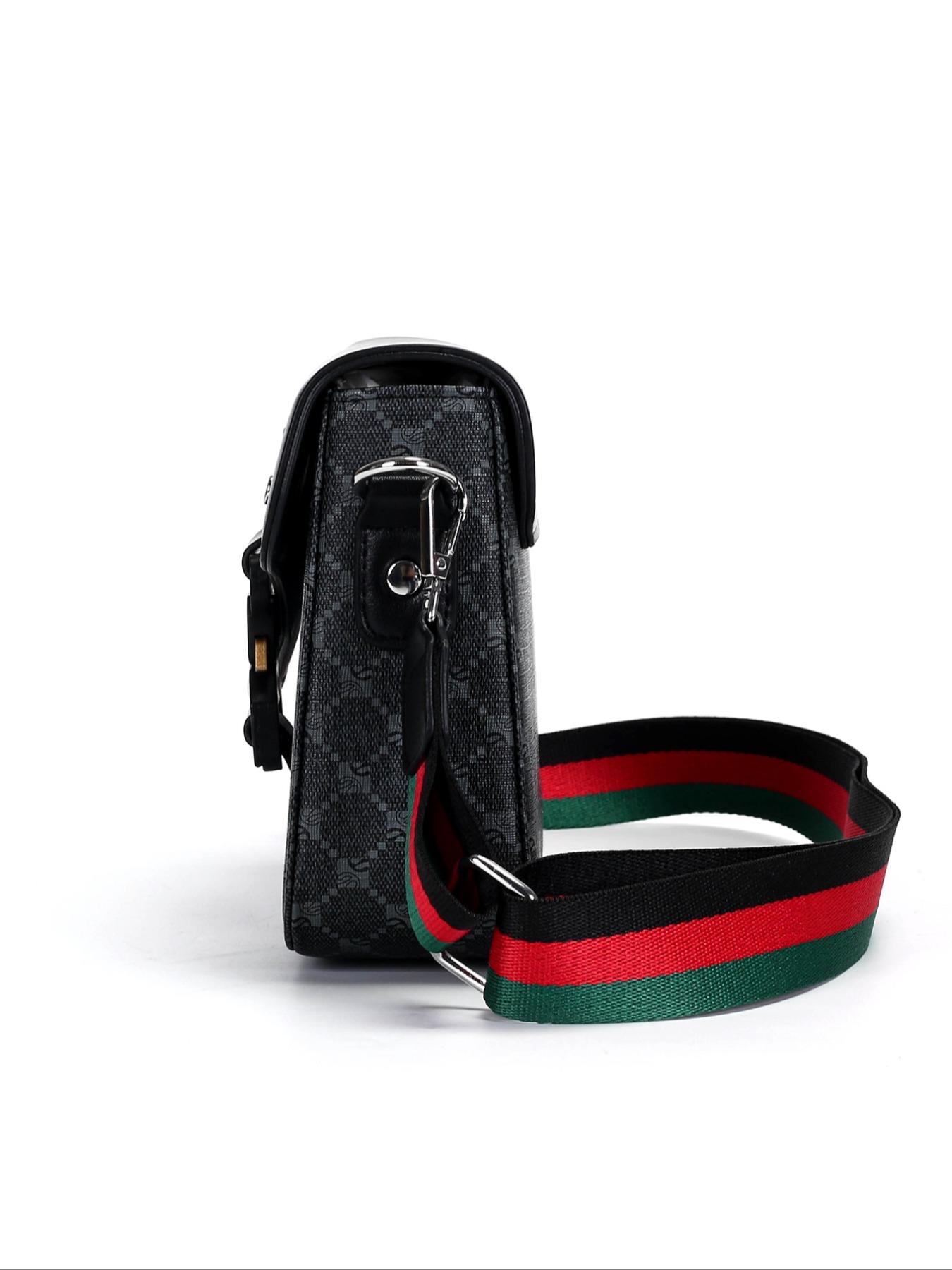 Men's Geometric Pattern Flap Closure Fashion Crossbody Bag, Multifunctional PU Leather Travel Bag, Casual Daily Use Work School Accessory, Stylish Crossbody Bags, Fashionable Shoulder Bag, Portable Shoulder Bag