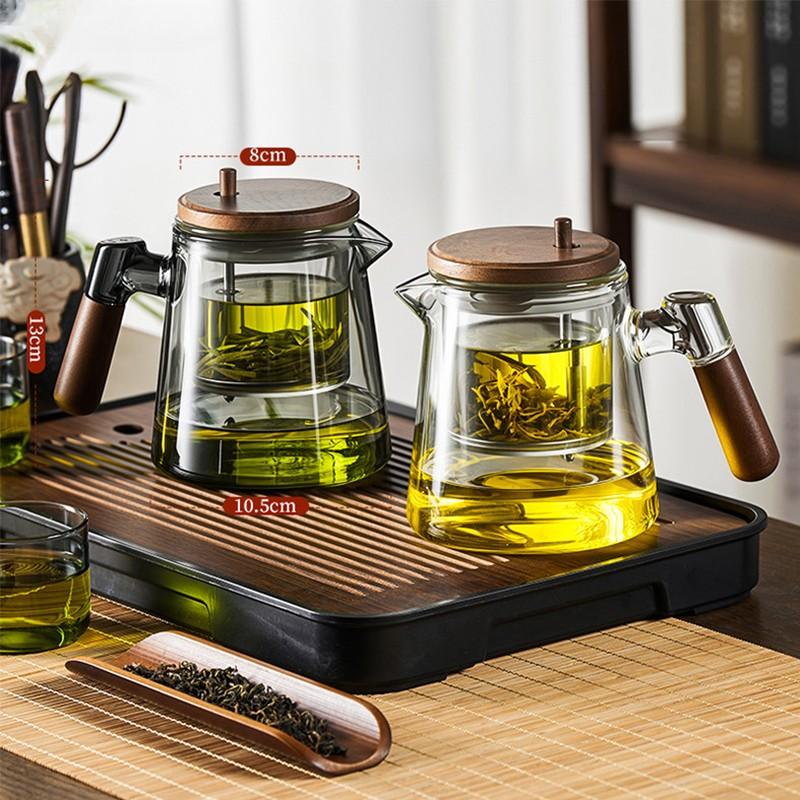 Glass Teapot with Removable Infuser Strainer & Wooden Handle - Borosilicate Heat Resistant Loose Leaf Tea Brewer for Office & Home Glass Teapot Set