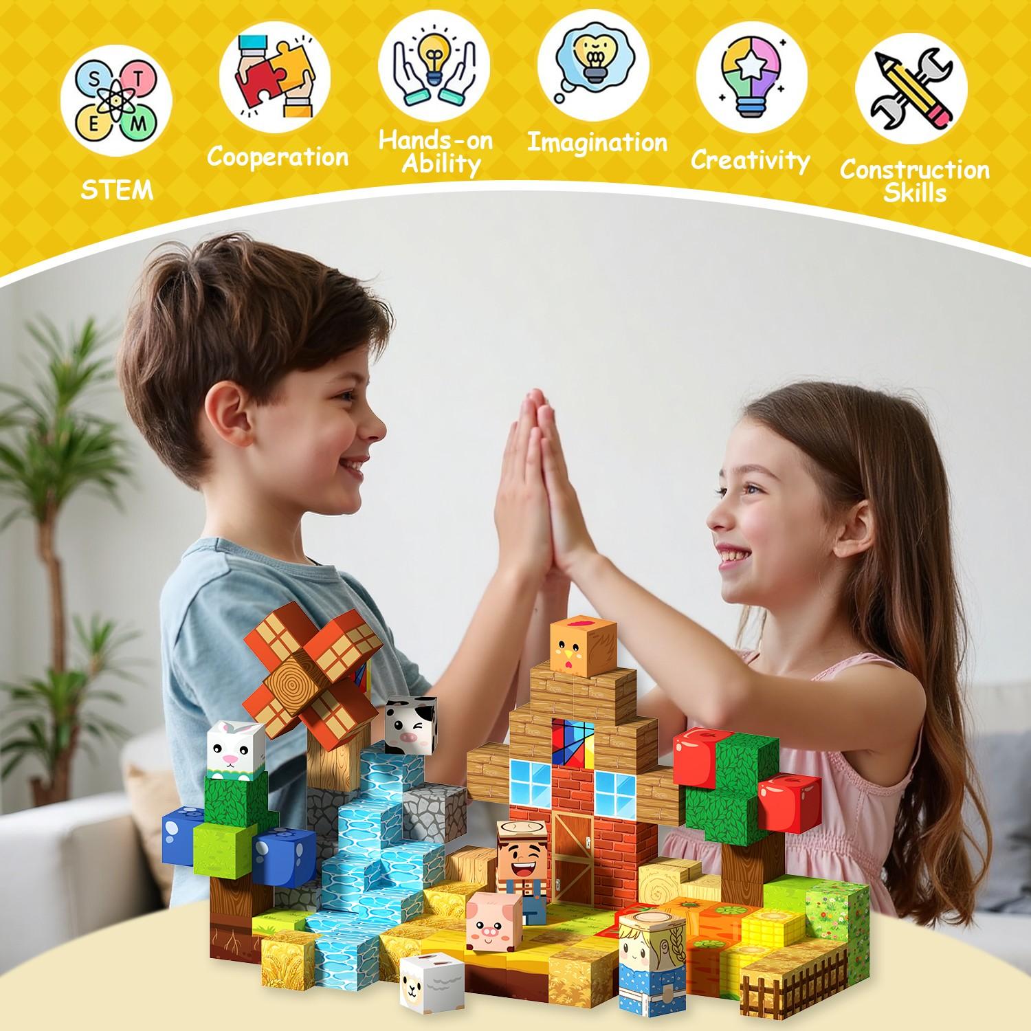 100/150 Pcs STEM Montessori Magnetic Building Blocks | 3D Spatial Construction for Problem-Solving Skills | Eco-Friendly Rounded Edges, Sensory Interactive Toy | Toddler Preschool Christmas Gift for Age 3+
