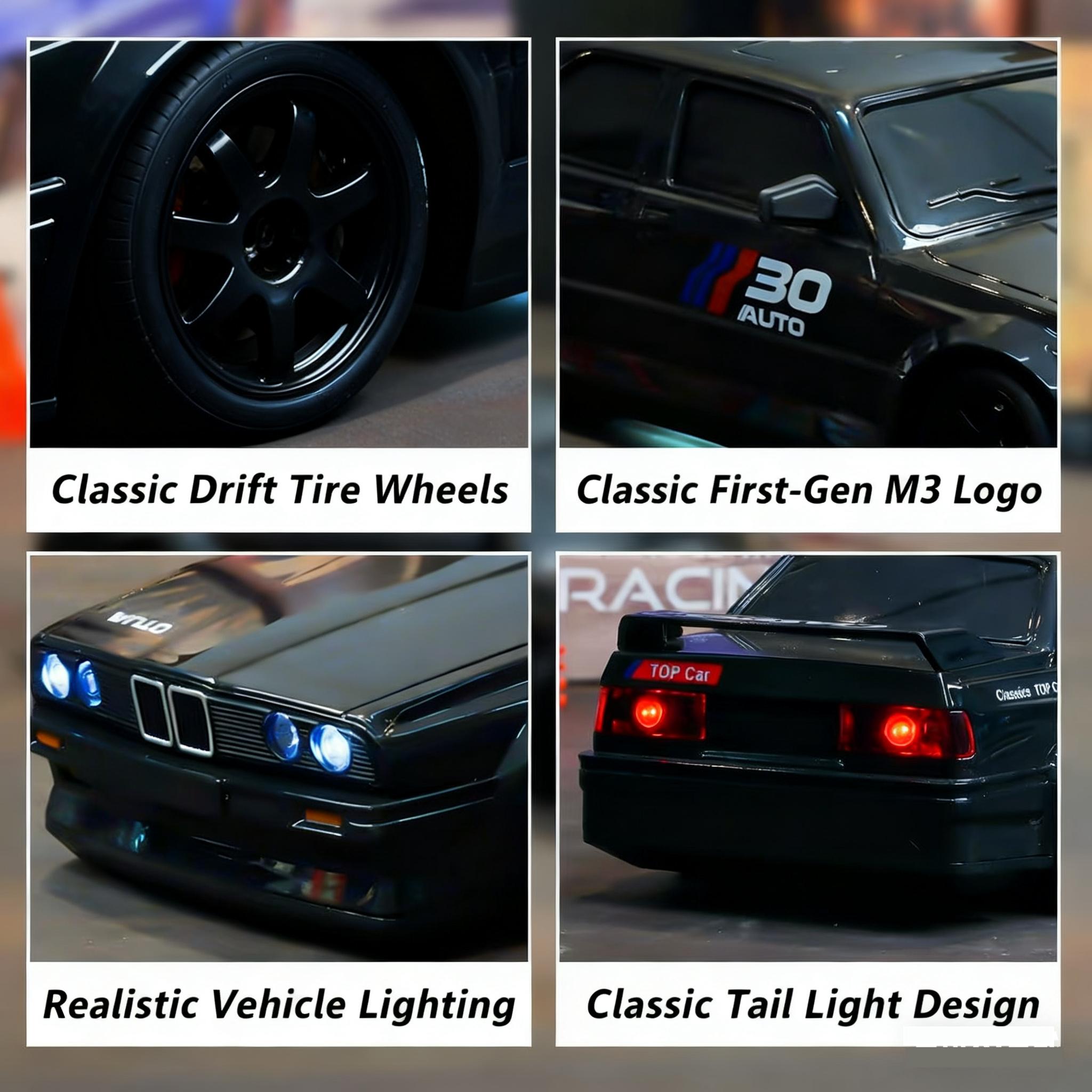 1:24 Remote Control Drift Car with 2.4GHz 4WD, Amazing Lights and Tires, Includes Road Obstacle Tools, Perfect Birthday Gift, Remote Controlled Car