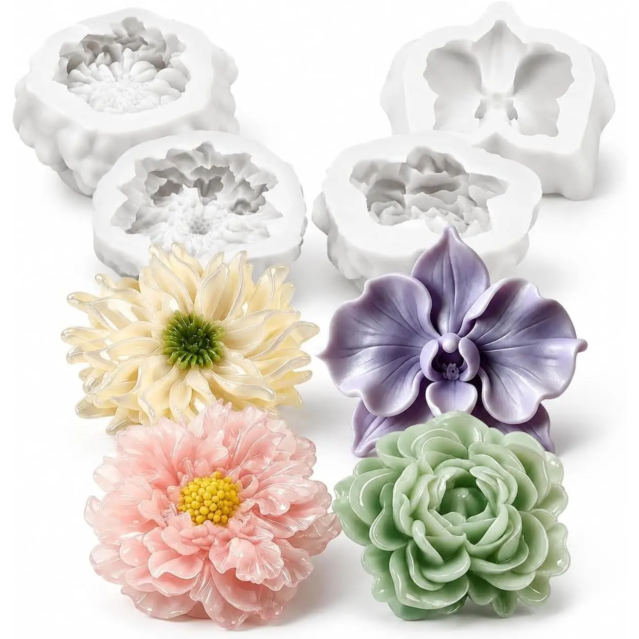 4 PCS Flowers Silicone Candle Molds