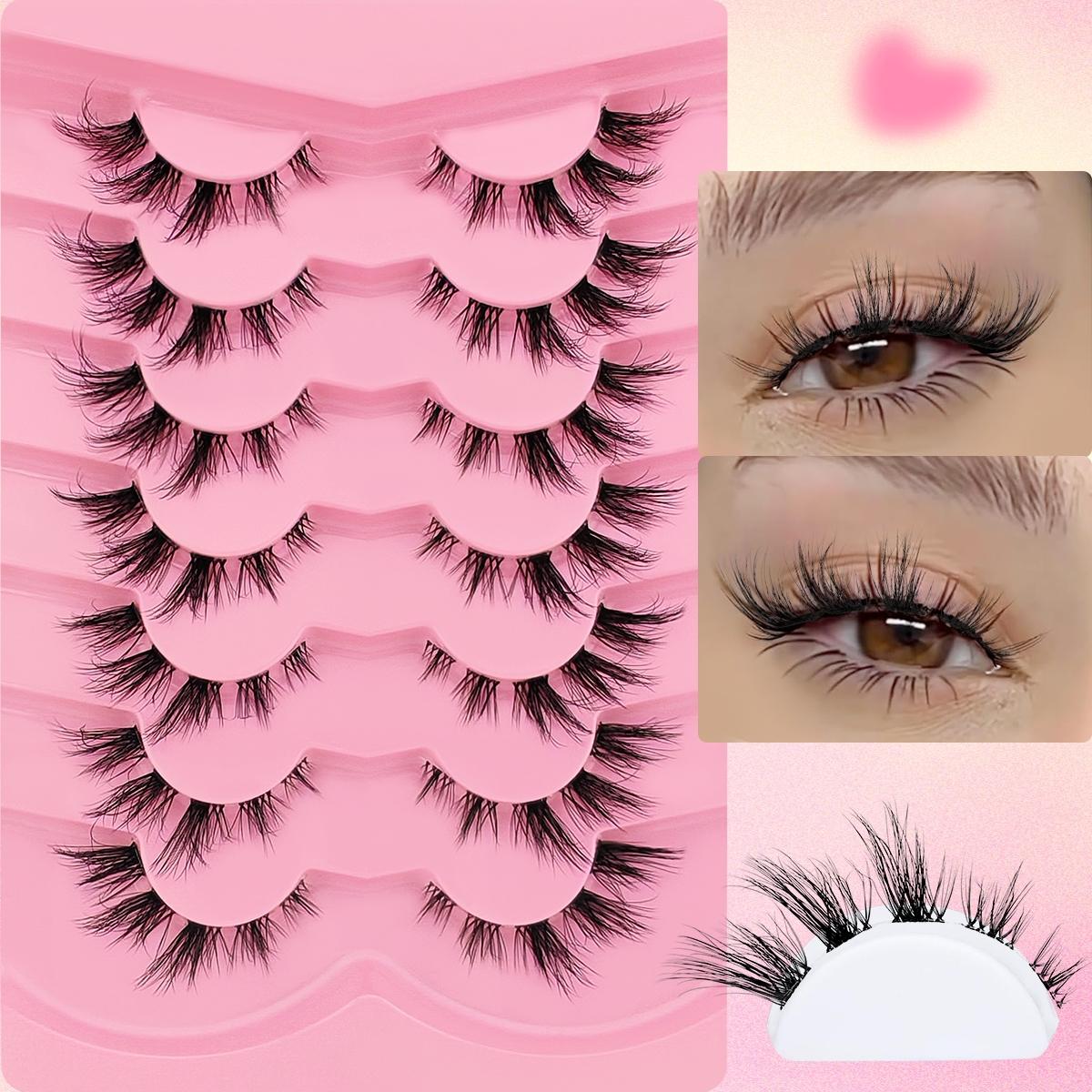 7 Pairs Transparent Stem, Long Tail Fluffy Curly Comfortable Cosplay Cat Eye Lashes, Dense and Versatile Makeup Accessories, Longer Looking Eyelashes