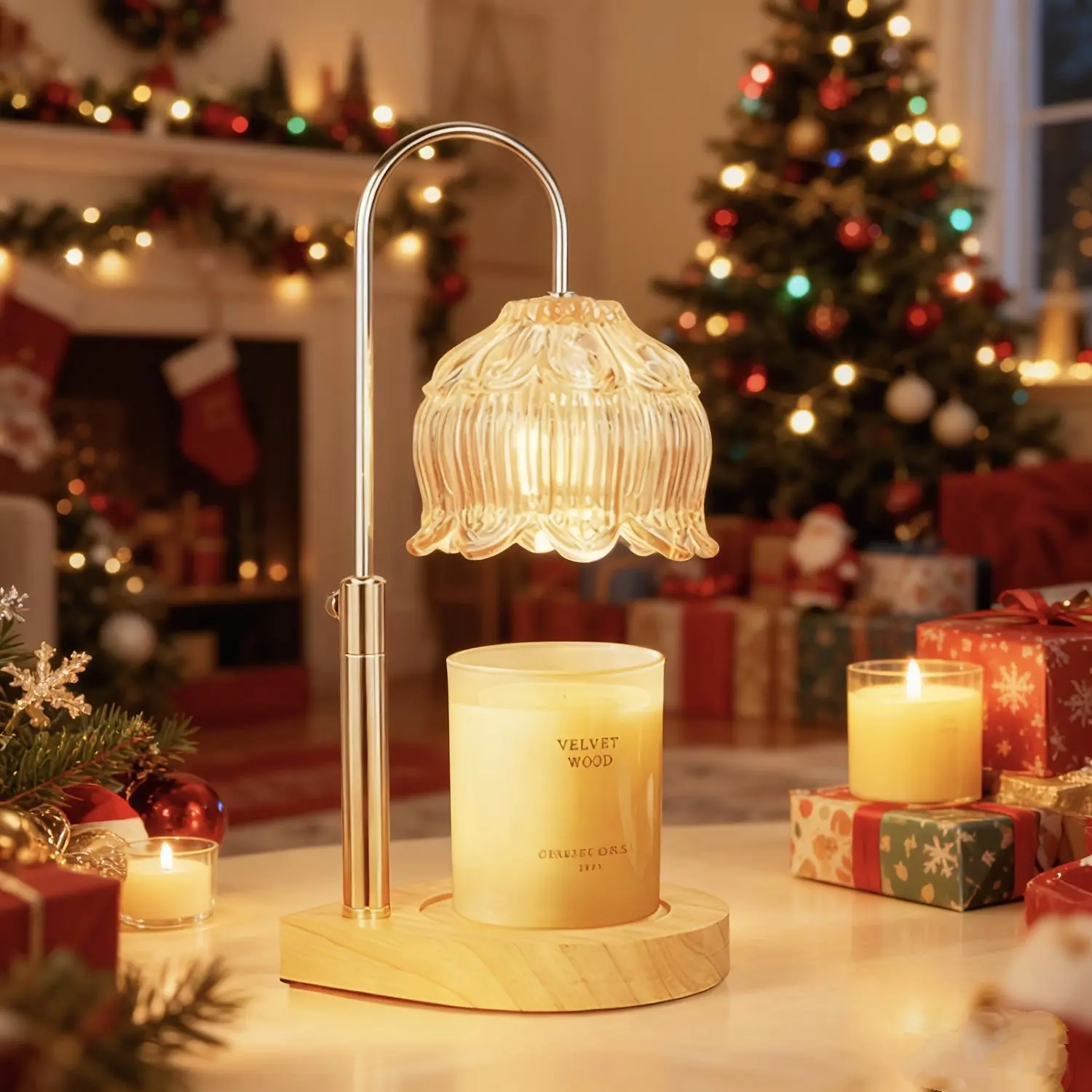 Wax-Melting Lamp, Candle Warmer, Crystal Candle Wax Warmer with 2/4/8-Hour Timer, Adjustable Temperature, Electric Candle Warmer Suitable for Scented Jar Candles, Elegant Homevalley Lily Shape, Father'S Day Gifts, Bulb Not Included