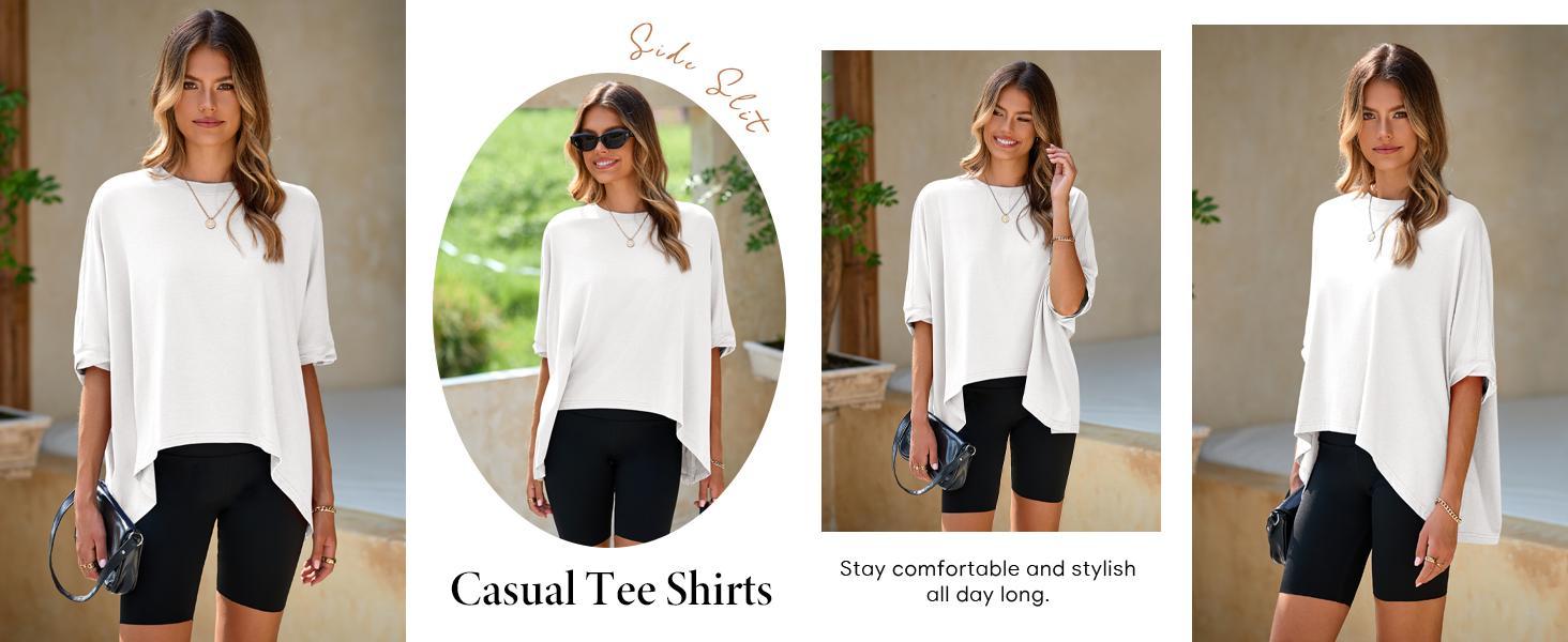 Imily Bela Womens Oversized Tshirts Batwing Short Sleeve Asymmetric Hem Tops Summer Casual Loose Fit Tunic Tee Shirts