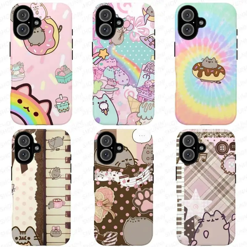 Pastel Tie-Dye Rainbow Donut Pusheen Kitten Aesthetic Printed Soft TPU Phone Case, Anti-Drop Full Protection, Compatible with iPhone 17, 17 Air, 16, 15, 14, 13, 12, 11 Pro Max & Samsung S26, S25, S24, S23, S22, S21 FE Plus Ultra, Various Models