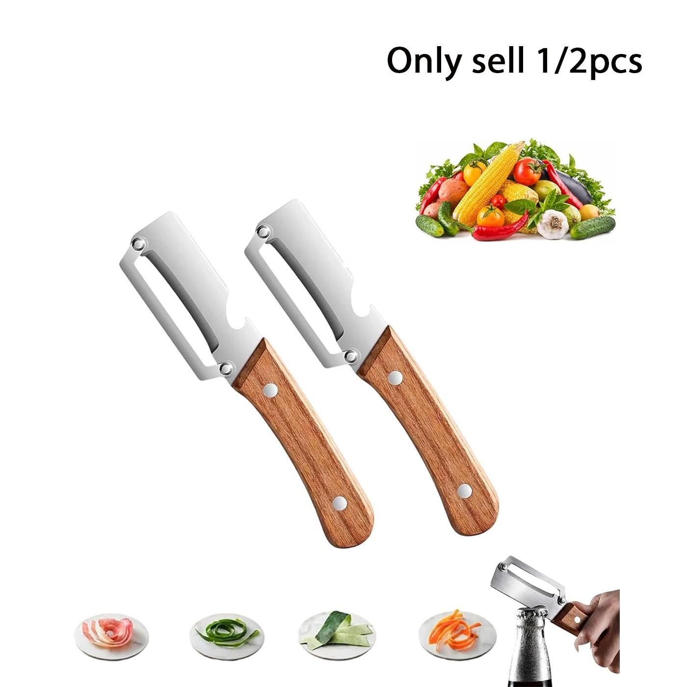 1/2PCS Premium Vegetable Peeler with Wooden Handle and Bottle Opener Stainless Steel Blade Kitchen Tool for Fruit Apple Potato Pumpkin Papaya Zucchini