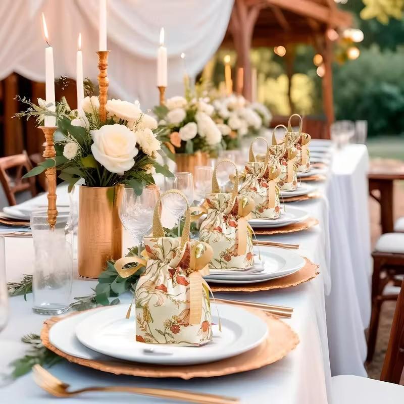 10 Piece Floral Drawstring Bags, Jewelry Packaging Pouches, DIY Craft Supplies, Earrings Rings Necklaces Bracelets Storage, Party Gifts