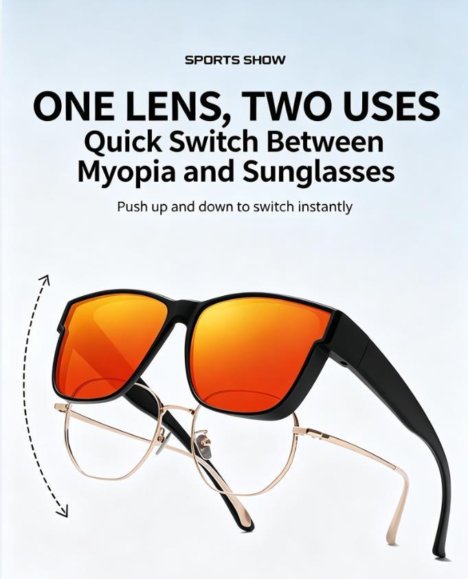 XUH 3pcs Unisex Nylon Flip-Up Overglasses Sunglasses - Black Frame, Silver Mirrored Lenses, UV400 Sun Protective, Easy Adjustment, Dual-Use for Myopia Wearers, Driving, Fishing, Mirrored Shades