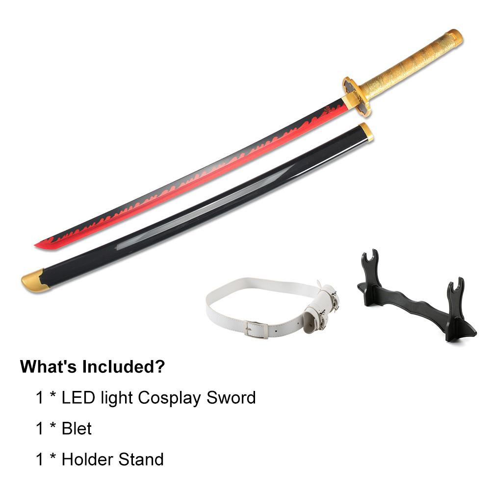 41 inches LED Light Tsugikuni Yoriichi Demon Slayer Sword Cosplay with Belt & Holder Stand Display for Cosplay & Collection and Anime Fans