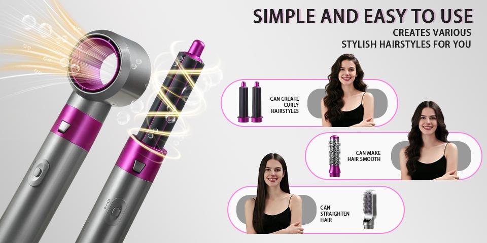 Multifunctional 5-In-1 Hair Dryer, Curling/straightening System, Smooth Shine, Quick Drying, Ceramic Coating, Professional Salon Blow Dryer