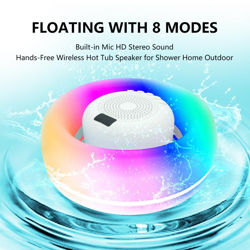 Floatable Waterproof Bluetooth-compatible Speaker, Pool Bathroom Outdoor Universal, Seven Color Lights, 10 Modes, Wireless Hands-Free Calling, Portable Small Sound System