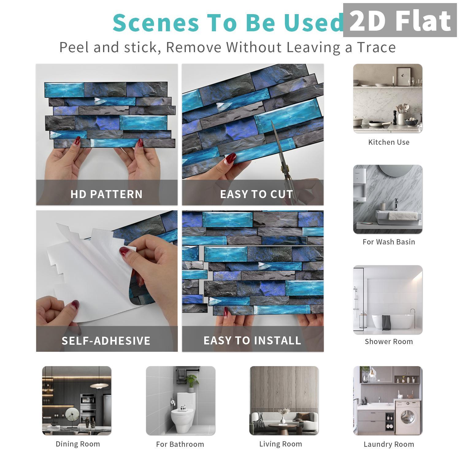 12/24/48 Sheets Tile Stickers,High Quality Look, DIY Easy,Striped Marble Peel & Stick Tile Stickers - Waterproof Wall Sticker Square Backsplash For Kitchen Bathroom Home