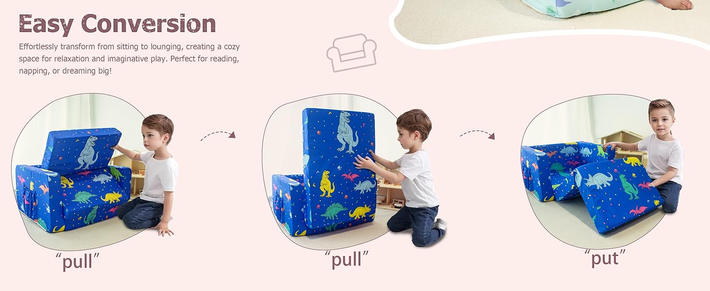 Kids Couch, 2-in-1 Toddler Sofa Fold Out, Soft Toddler Chair for Boys and Girls, Convertible Sofa to Lounger- Ideal for Napping, Reading, and Playing Kids Couch, 2-in-1 Toddler Sofa Fold Out, Soft Toddler Chair for Boys and Girls, Convertible Sofa to Lounger- Ideal for Napping, Reading, and Playing